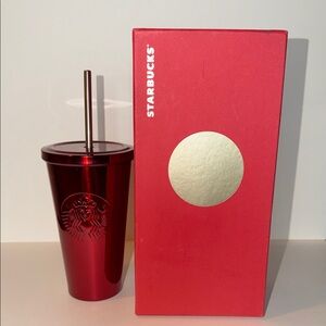 NWT Starbucks 2015 Winter Ruby Red Stainless Steel Cold Cup Tumbler 16oz Box